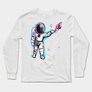 Astronaut in space reaching for the stars - cute Cavoodle, Cavapoo, Cavalier King Charles Spaniel Long Sleeve T-Shirt